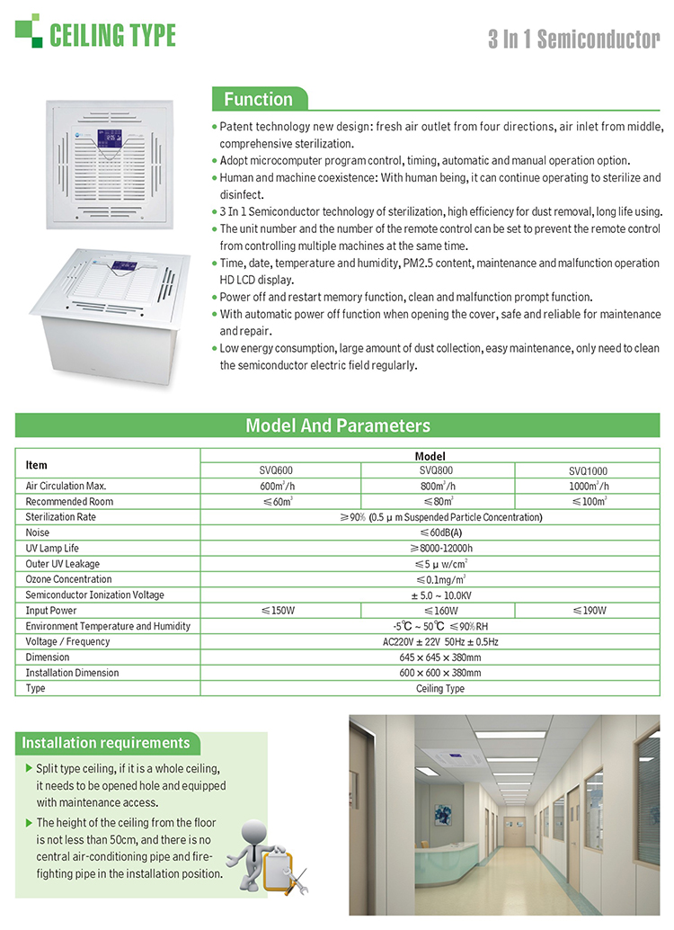 SVQ1000 UV Plasma Ozone air sterilizer Ceiling type